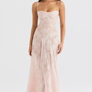 NWOT House of CB Seren Soft Pink Floral Lace Back Maxi Dress